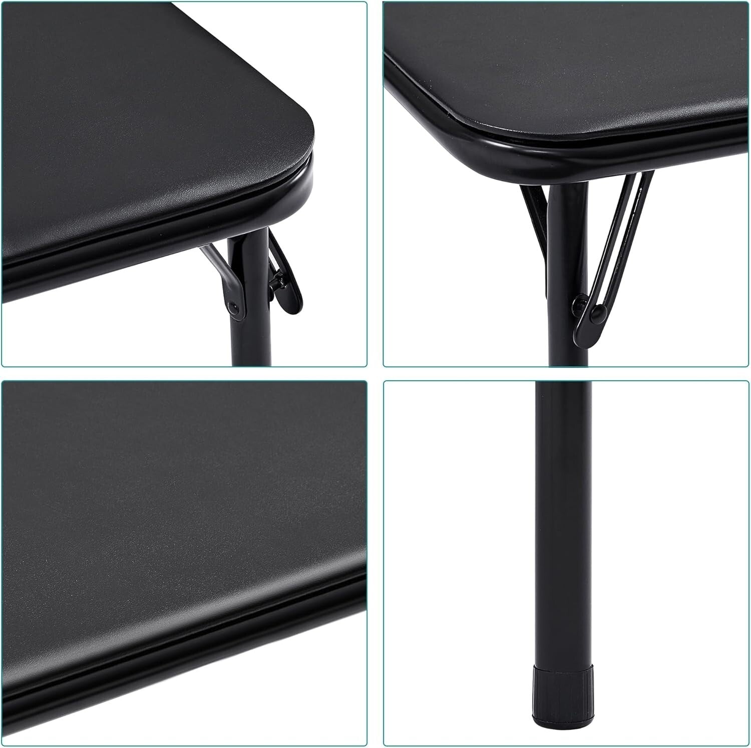 Portable Folding Card Table and Chair Set of 5 with Padded Upholstery - Black