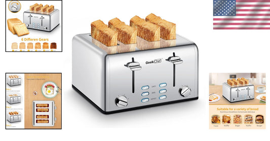Automatic 4-Slice Stainless Steel Toaster with Removable Tray & Bagel Function