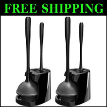 Load image into Gallery viewer, Heavy-Duty Black Toilet Plunger and Nylon Brush Set with Storage Holder