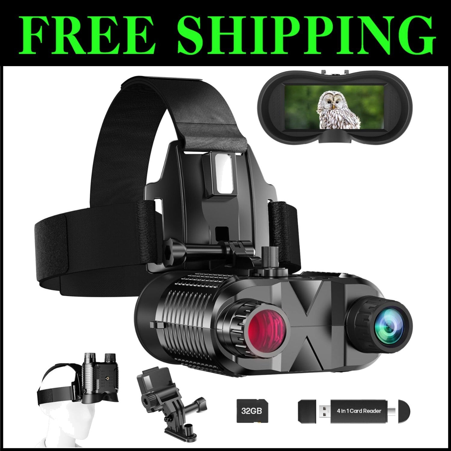 Hands-Free Night Vision Goggles with 8X Zoom - Rechargeable Infrared Binoculars
