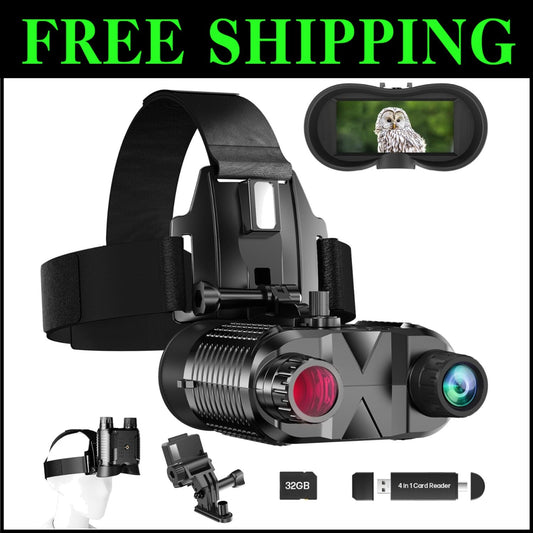 Hands-Free Night Vision Goggles with 8X Zoom - Rechargeable Infrared Binoculars