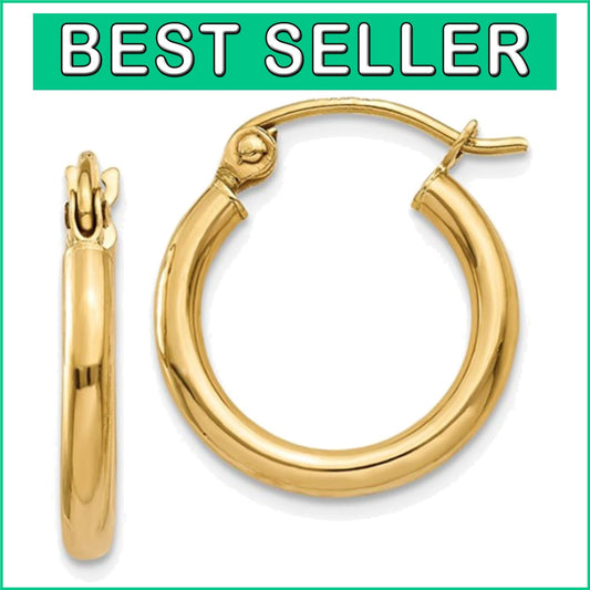 Versatile Classic 14K Gold Hoop Earrings with Click-Down Clasp, 15mm Diameter