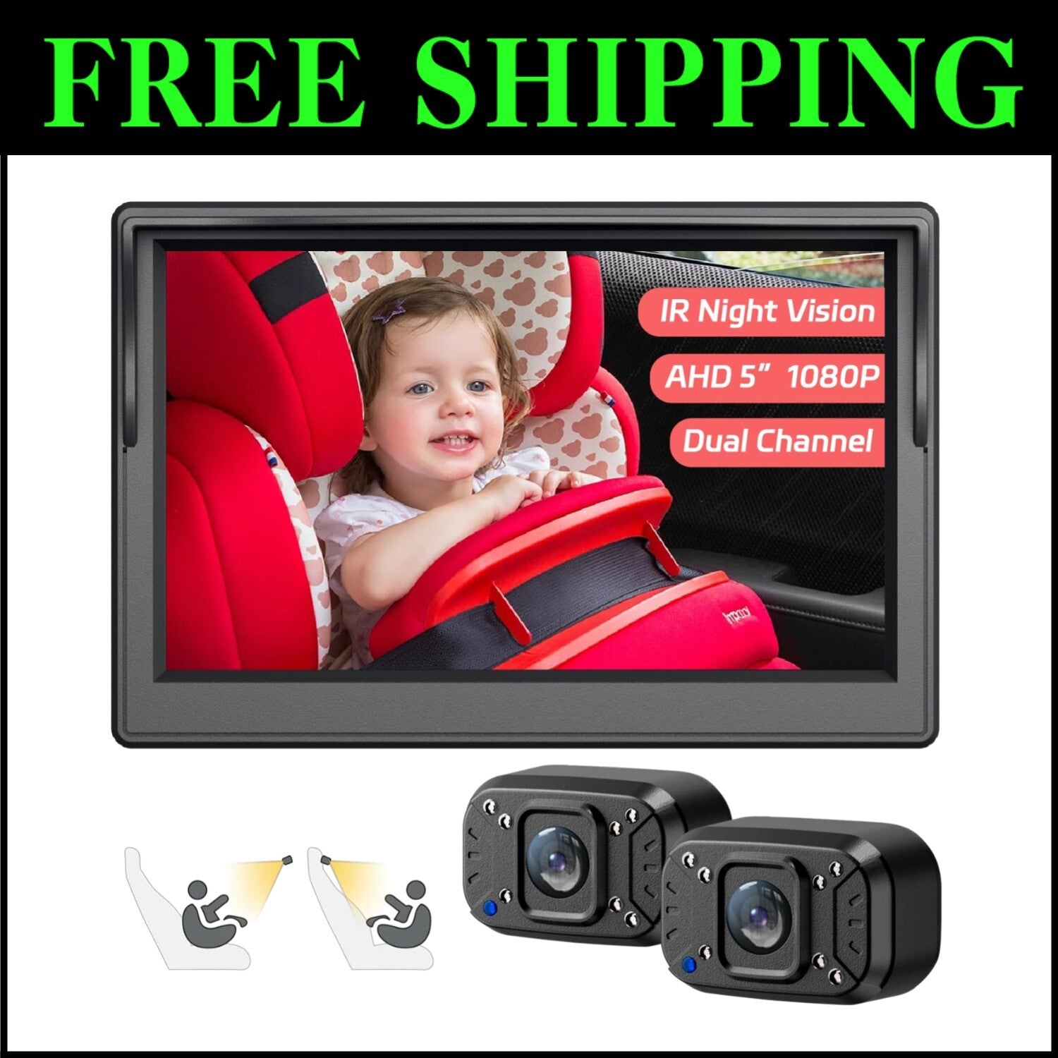 Easy-Install Baby Car Camera with 1080p Display & Night Vision for Road Safety