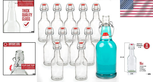 Heavy-Duty 16 oz Clear Swing Top Glass Bottles - Ideal for DIY Brewing Projects