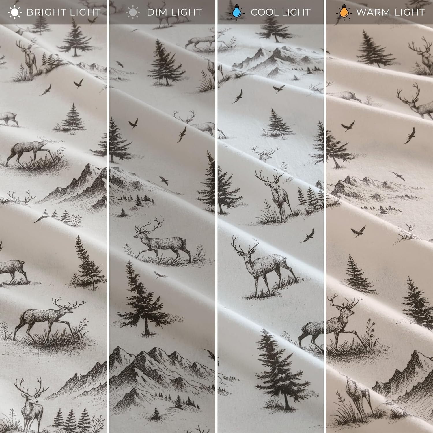 Cozy 100% Cotton Flannel Sheet Set in Gray Deer Toile - Full Size Comfort