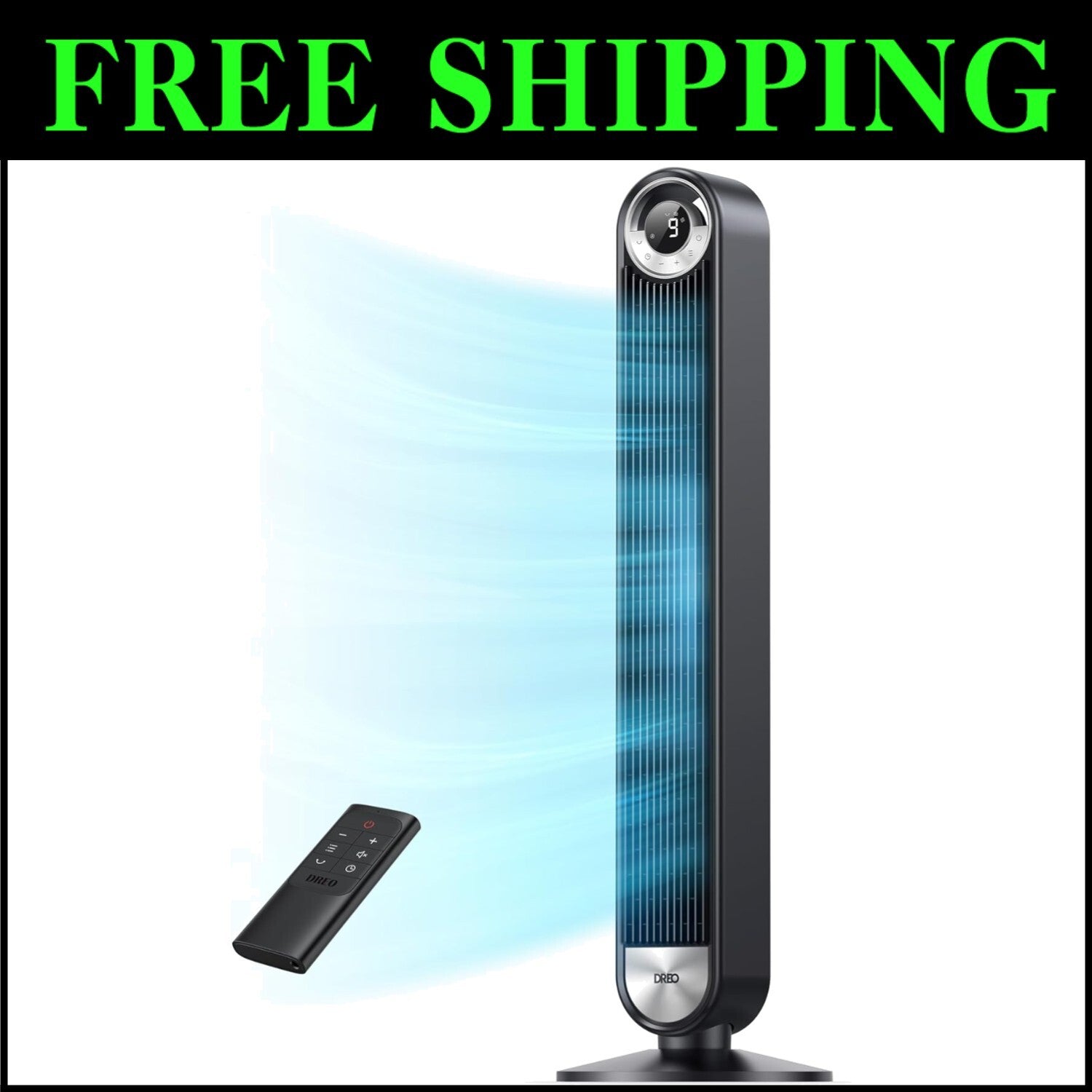 Elegant 90° Oscillating Tower Fan - Remote Control, 25 dB Silent Operation