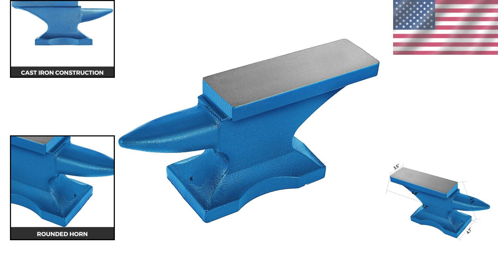 7 X 5 High-Strength Cast Iron Anvil with Rounded Horn for Versatile Metalworking