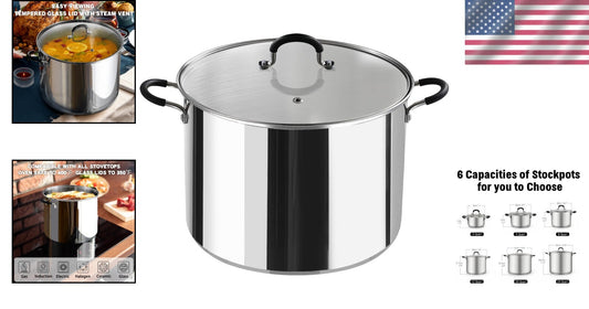 20 Quart Large Capacity Sauce Pot with Stay-Cool Silicone Handles and Steam Vent