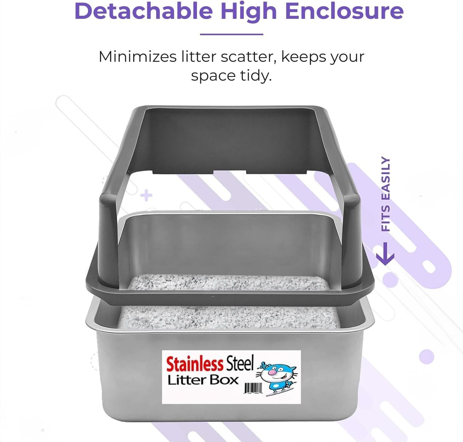Durable Stainless Steel Litter Box with High Sides - Easy to Clean & Odor-Free