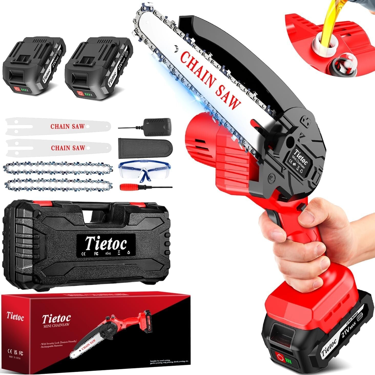 Versatile 6-Inch Mini Chainsaw with Safety Features & 2 All-Day Batteries