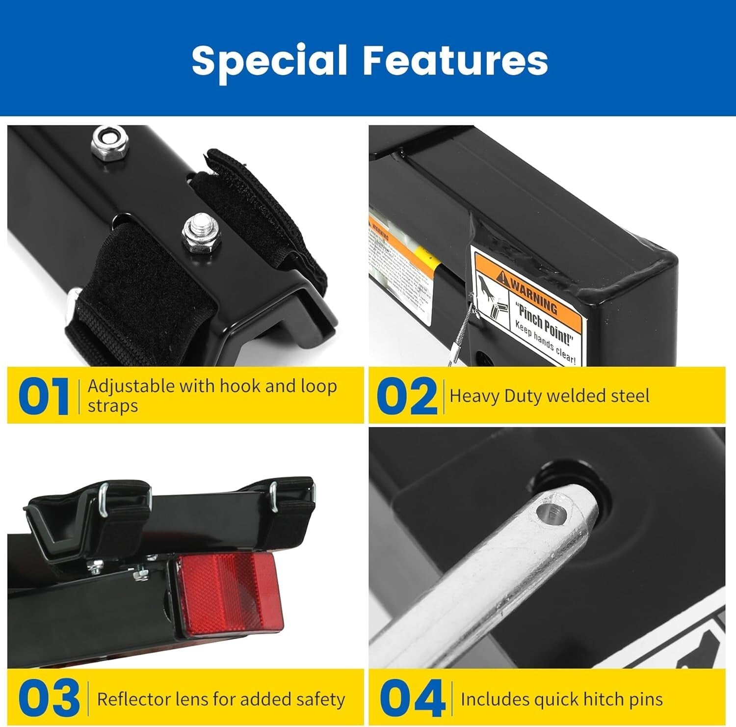 Durable Black Hitch-Mounted 4-Bike Carrier with Reflector - 150 lbs Capacity