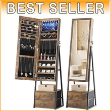 Load image into Gallery viewer, Full-Length Mirror Jewelry Cabinet with Velvet Compartments &amp; 2 Drawers