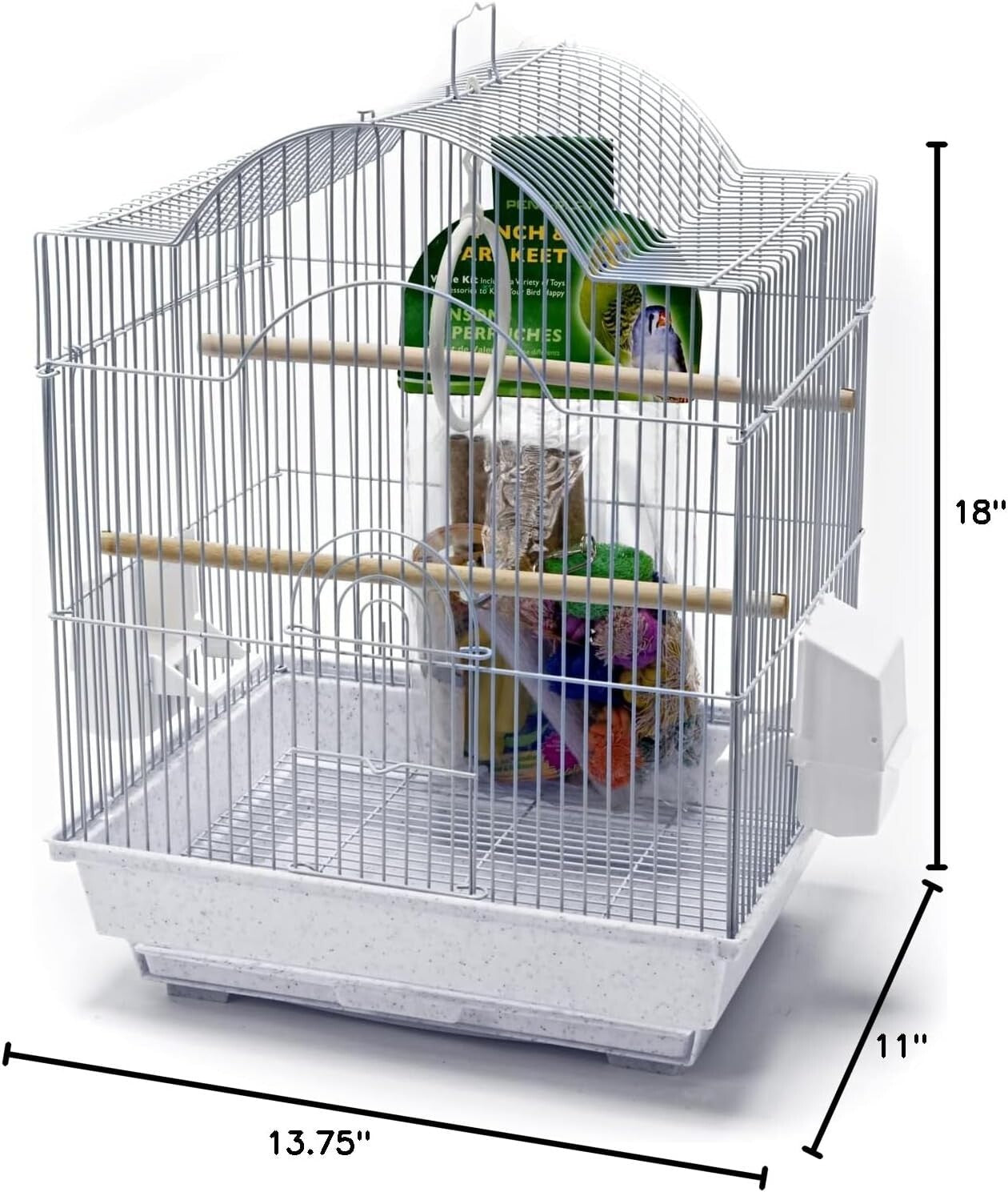 All-in-One Small Bird Starter Kit with Arch Cage & Accessories for Parakeets