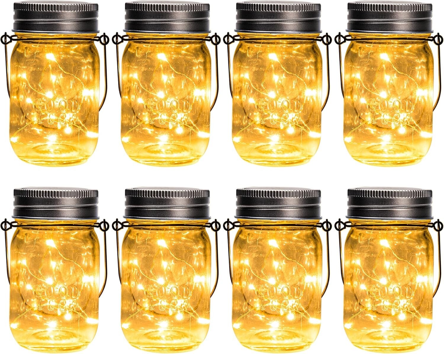Durable Waterproof Solar Hanging Lights - 8-Pack Mason Jar LED Lanterns for Yard