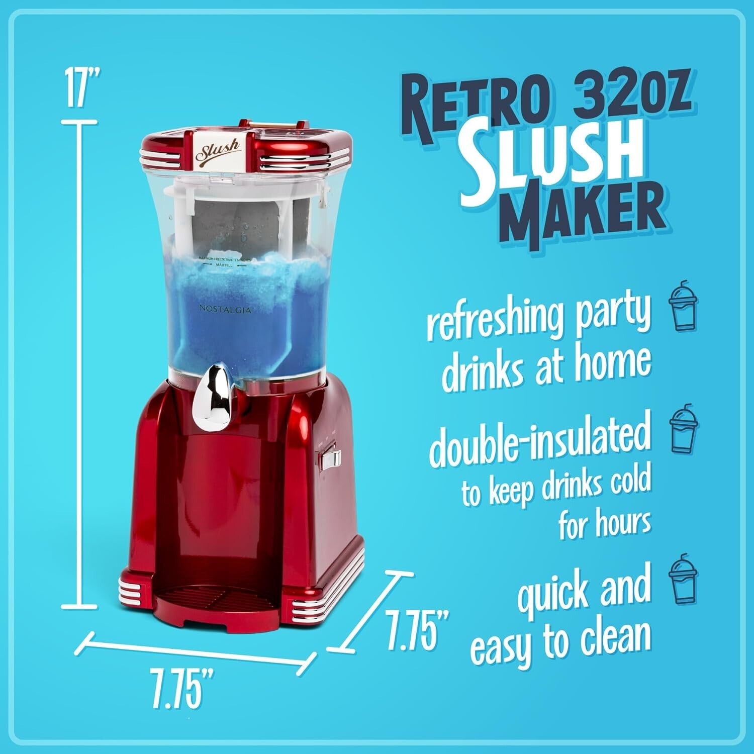 32-Ounce Retro Slushy Maker with Detachable Cup Rest for Effortless Entertaining