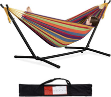 Load image into Gallery viewer, Heavy Duty Double Hammock &amp; Durable Stand - Tropical Outdoor Relaxation Set