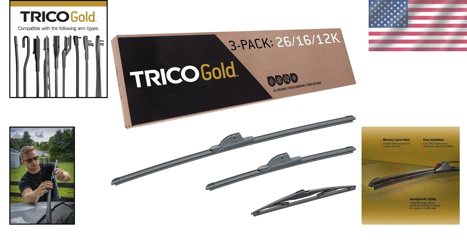 Easy Installation Gold Wiper Blade Kit - 3-Piece Set for Kia Sorento 2016-2020