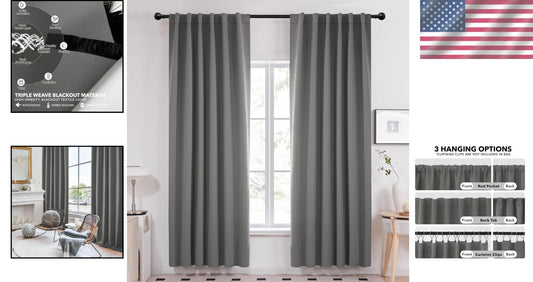 Versatile Blackout Drapes - Light Grey 52x95 Curtains with Dual Hanging Options
