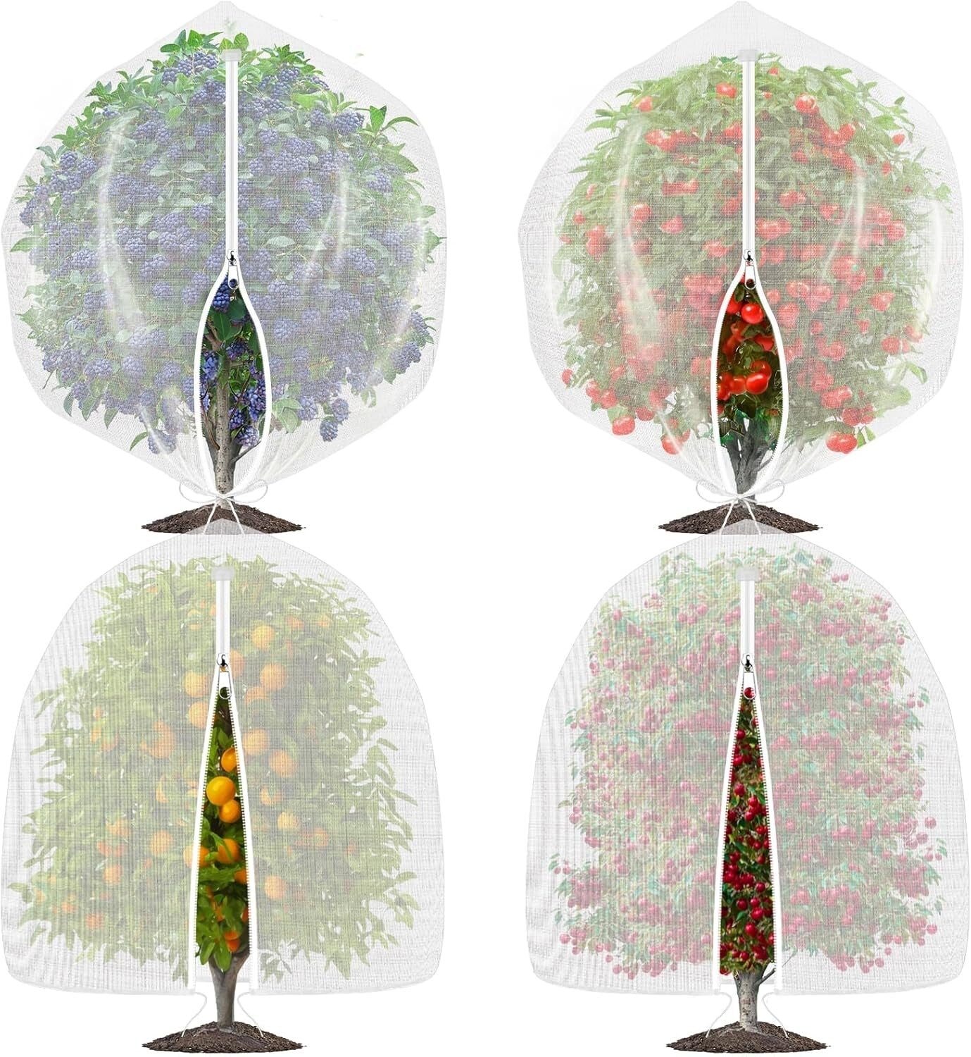 4PC Garden Netting Covers - Zippered & Drawstring Design, 4.6x5.9 FT Mesh Bags