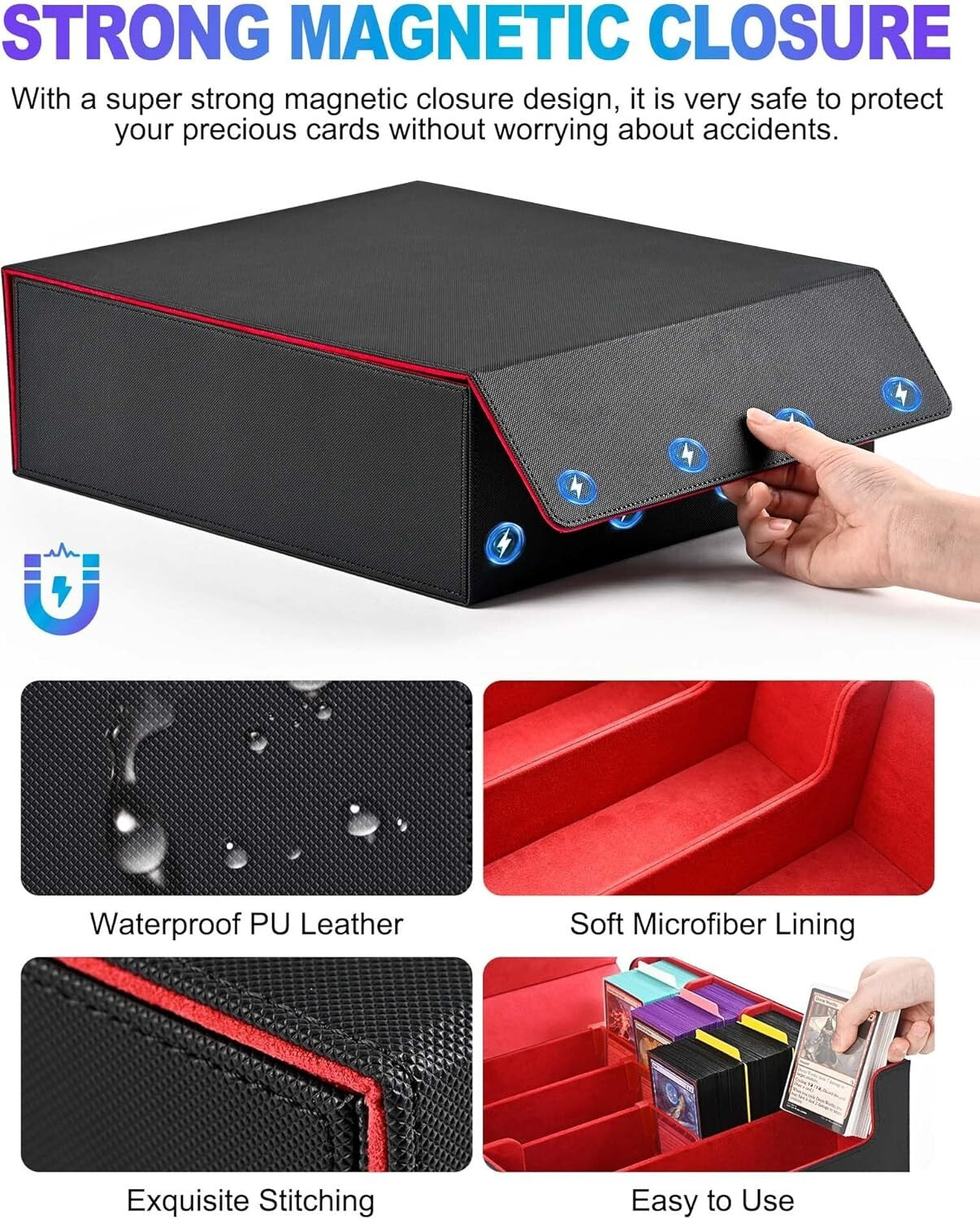 Premium MTG Commander Deck Box with Colorful Dividers and Magnetic Closure