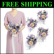 Load image into Gallery viewer, Lavender Artificial Flower Bridesmaid Bouquet Set of 4 - Elegant 7-Inch Design
