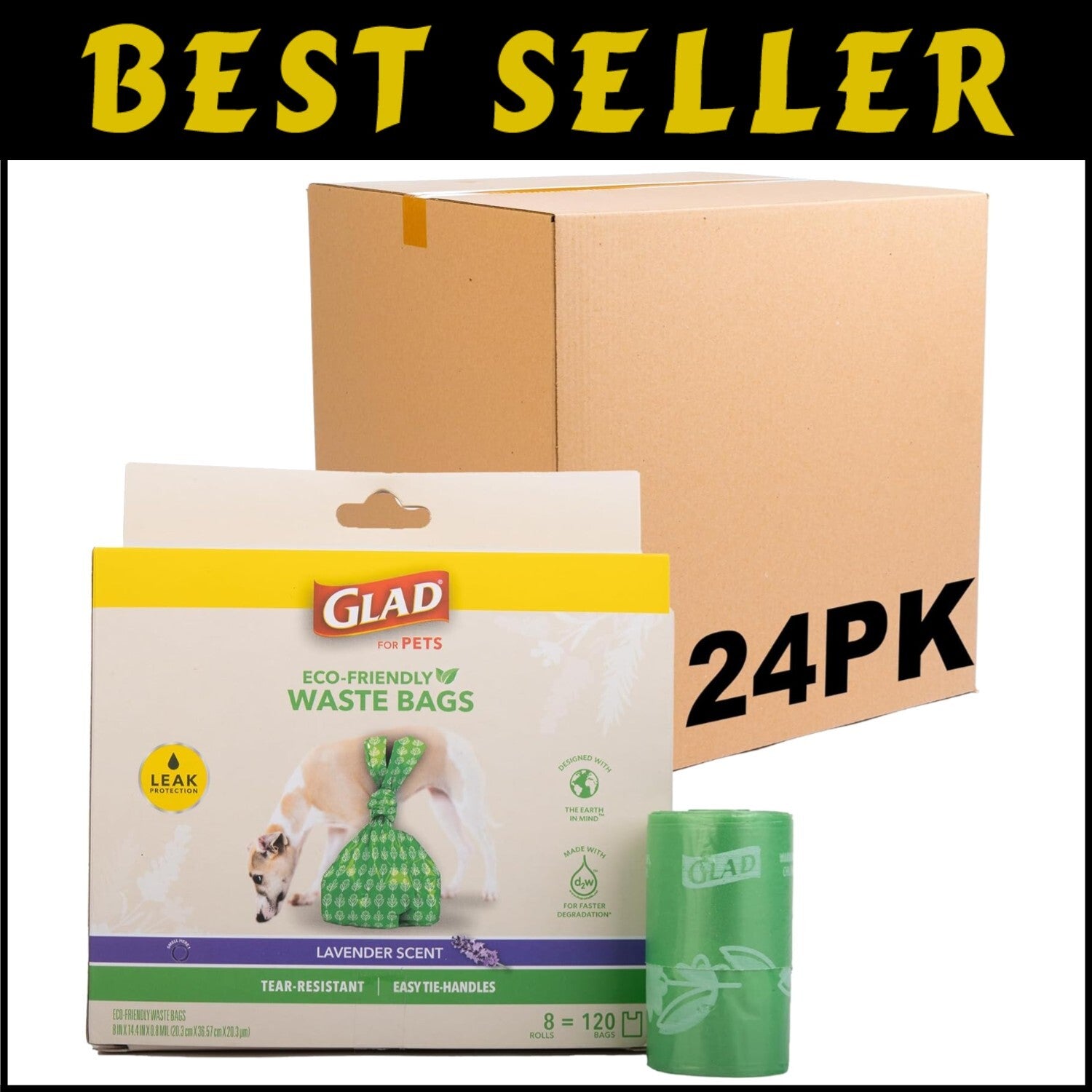 192 Rolls of Heavy Duty Lavender Scented Dog Poop Bags with Easy Tie Handles