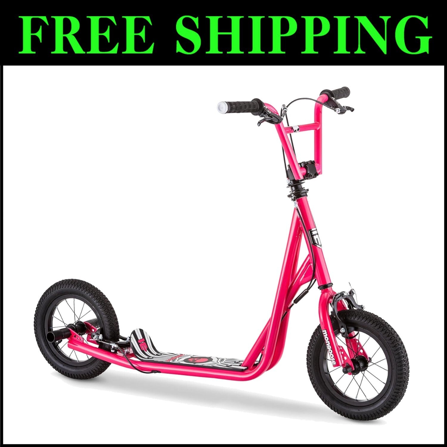 BMX-Style Kick Scooter with 12-Inch Air Tires for Kids Ages 6 and Up