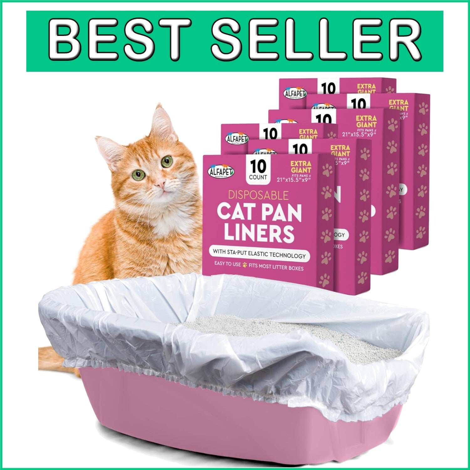 Tear-Resistant Extra Giant Cat Litter Liners with Sta-Put Technology - 60 Count