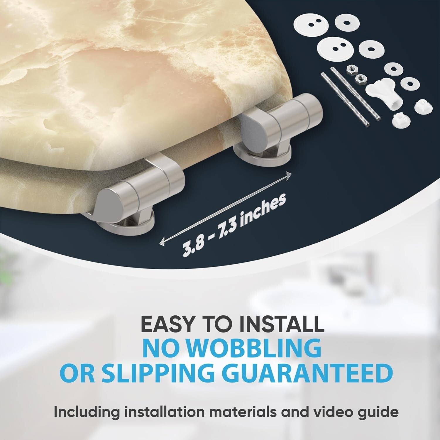 Elegant Soft Close Toilet Seat with Adjustable Hinges & Marble Nature Design