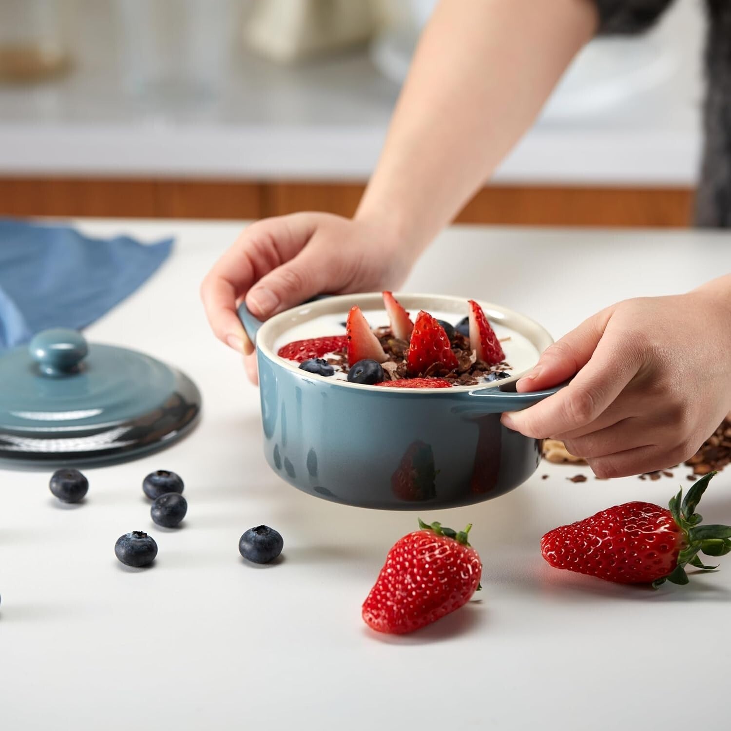 Rustic Stoneware Mini Cocotte Set - 12 oz, Ideal for Personalized Portions