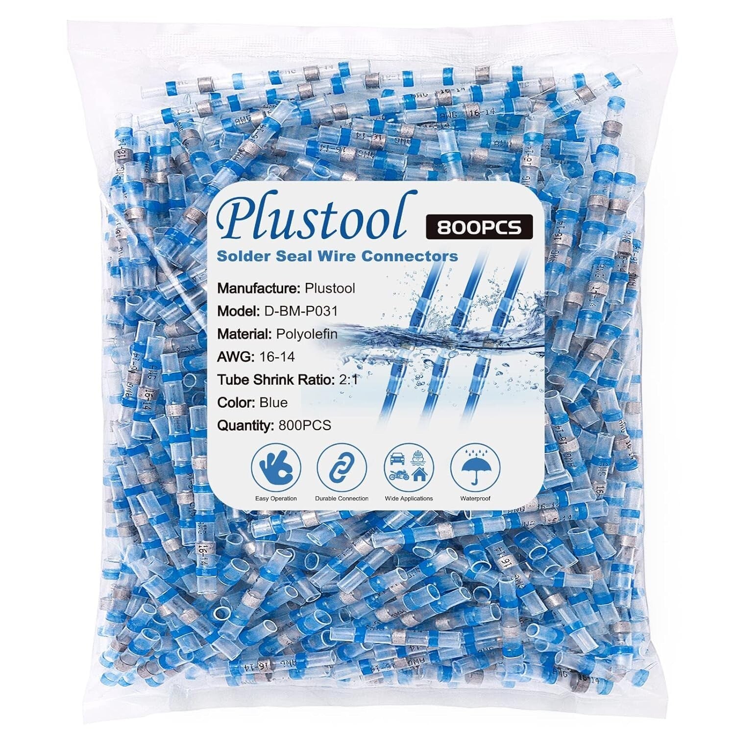 800PCS Blue Solder Seal Wire Connectors - Marine Grade Waterproof Insulation