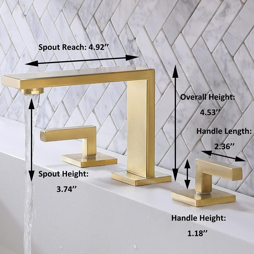 Elegant 2 Handle Brushed Gold Bathroom Faucet with Water Supply Lines Included