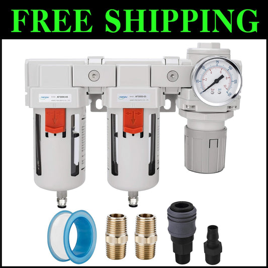 Double 5 Micron Air Filter/Regulator with Polycarbonate Bowl - Easy Installation