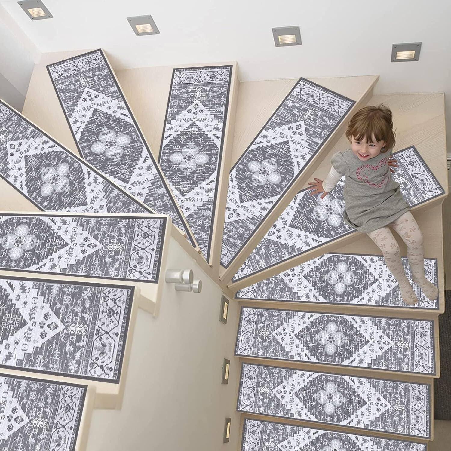 15-Pack Non-Slip Self-Adhesive Stair Treads - Safe Chenille Carpets for Kids