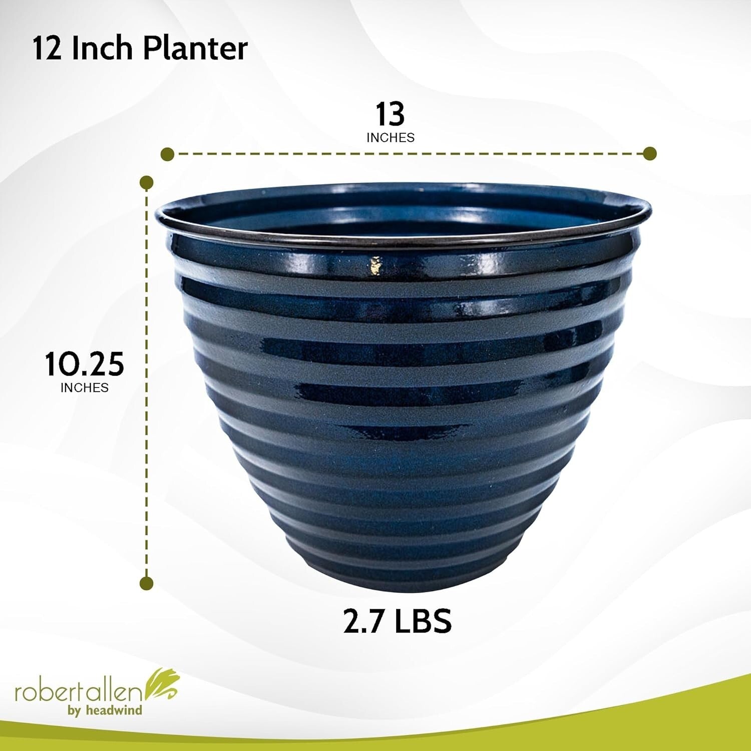 High-Gloss 12" Ironstone Midnight Sapphire Planters - Lightweight & Durable Set