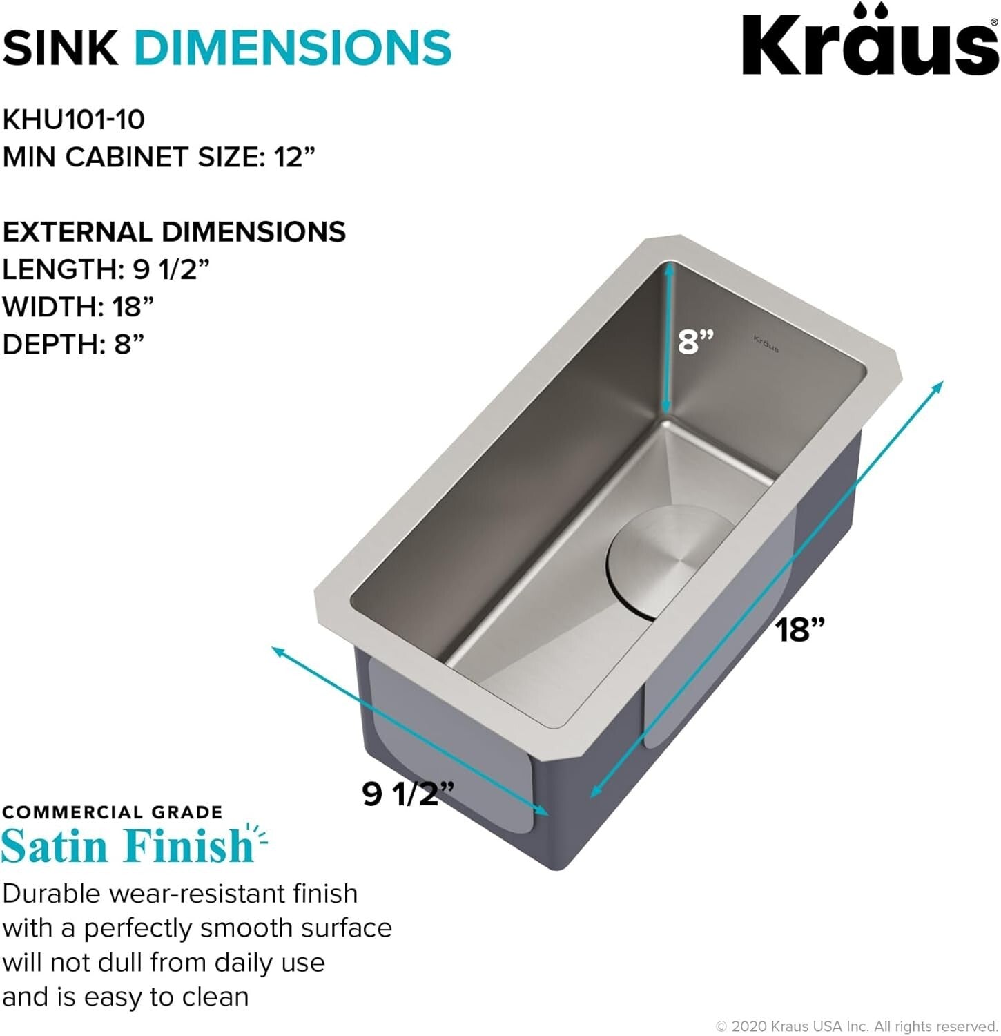 Premium 10-Inch Stainless Steel Undermount Sink - Complete with Drain Assembly