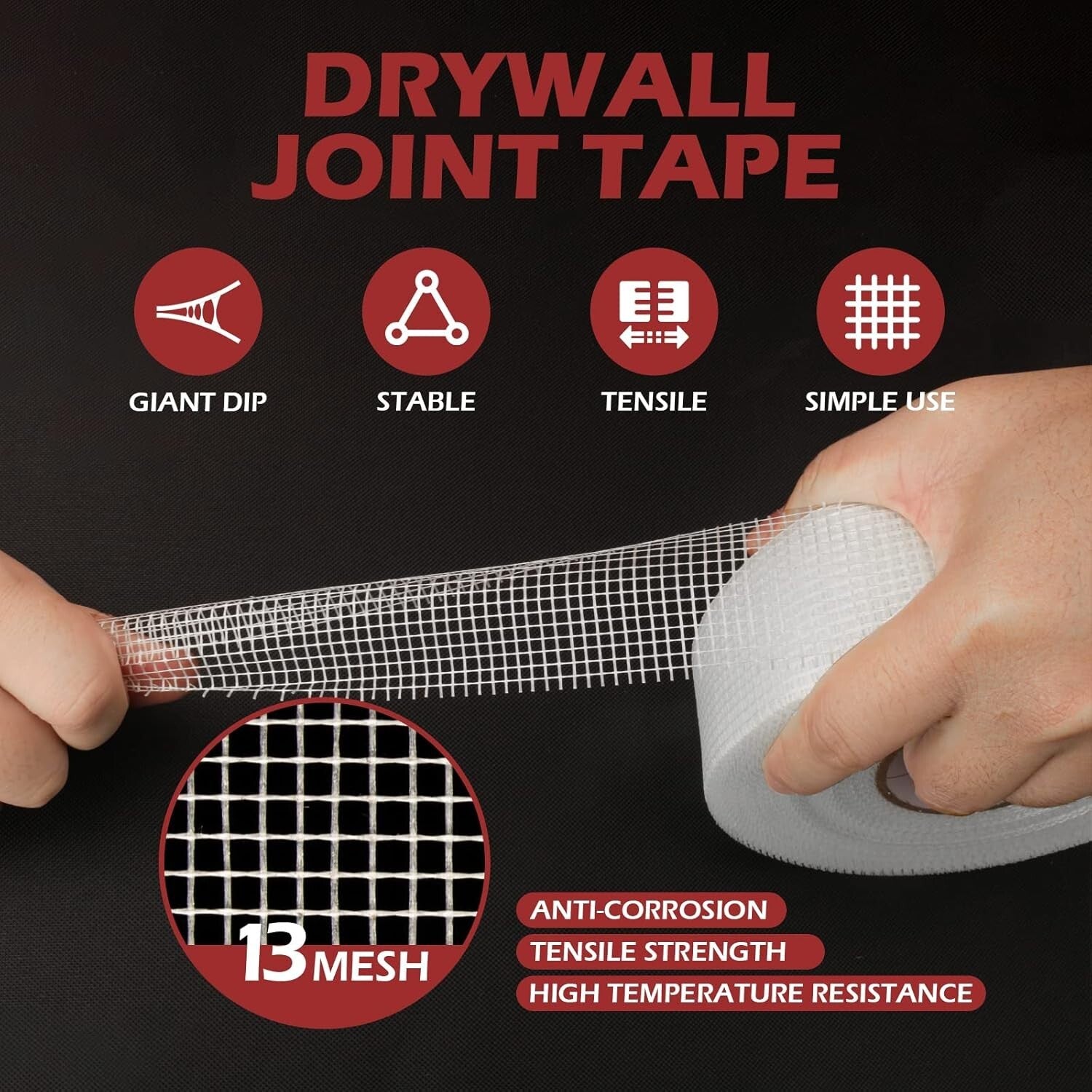 12Pcs 1.97-inch Fiberglass Drywall Mesh Patch Tape - Durable & Repositionable
