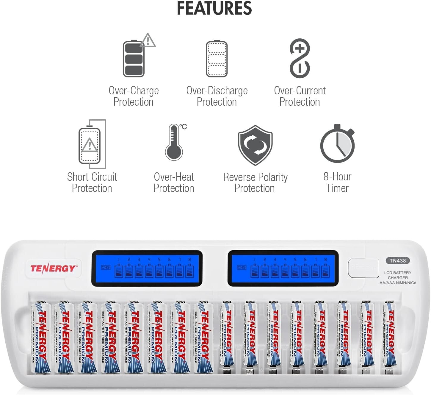 Effortless 16-Bay AA/AAA Battery Charger with LCD Status - Home & Travel Ready