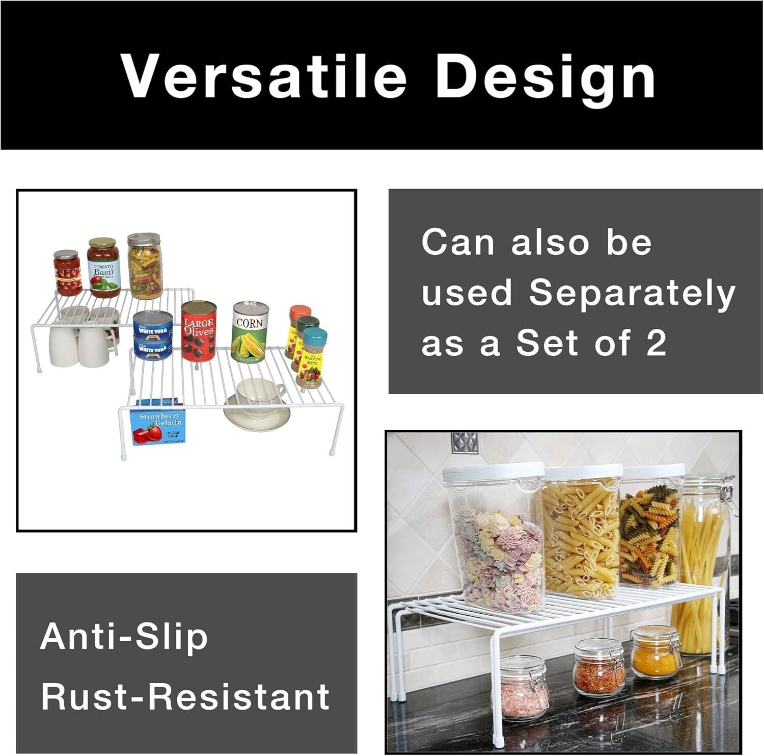 Expandable 6-Piece Metal Wire Storage Rack for Kitchen & Bathroom Organization