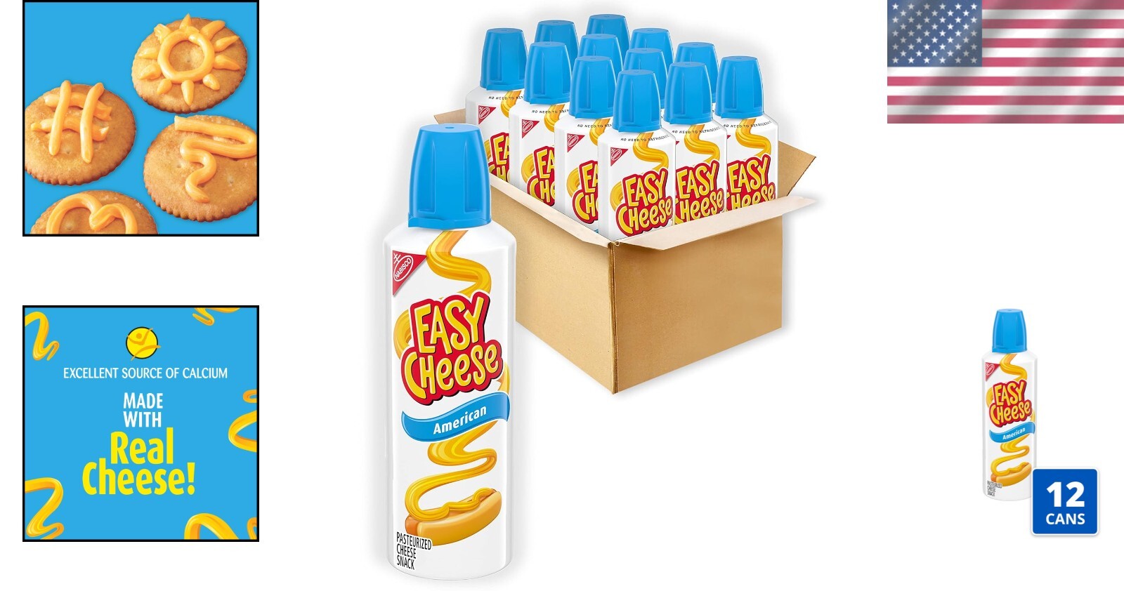 Bulk 12-Pack of Fun and Spreadable American Cheese Spray - Kids & Adults Loved