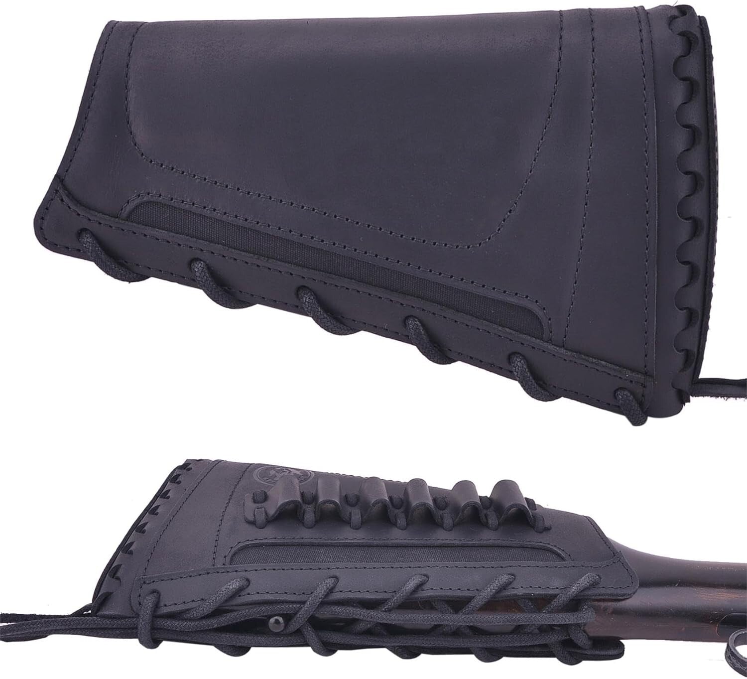 Buffalo Hide Leather Rifle Buttstock Cover - Drawstring Closure & Storage Pocket