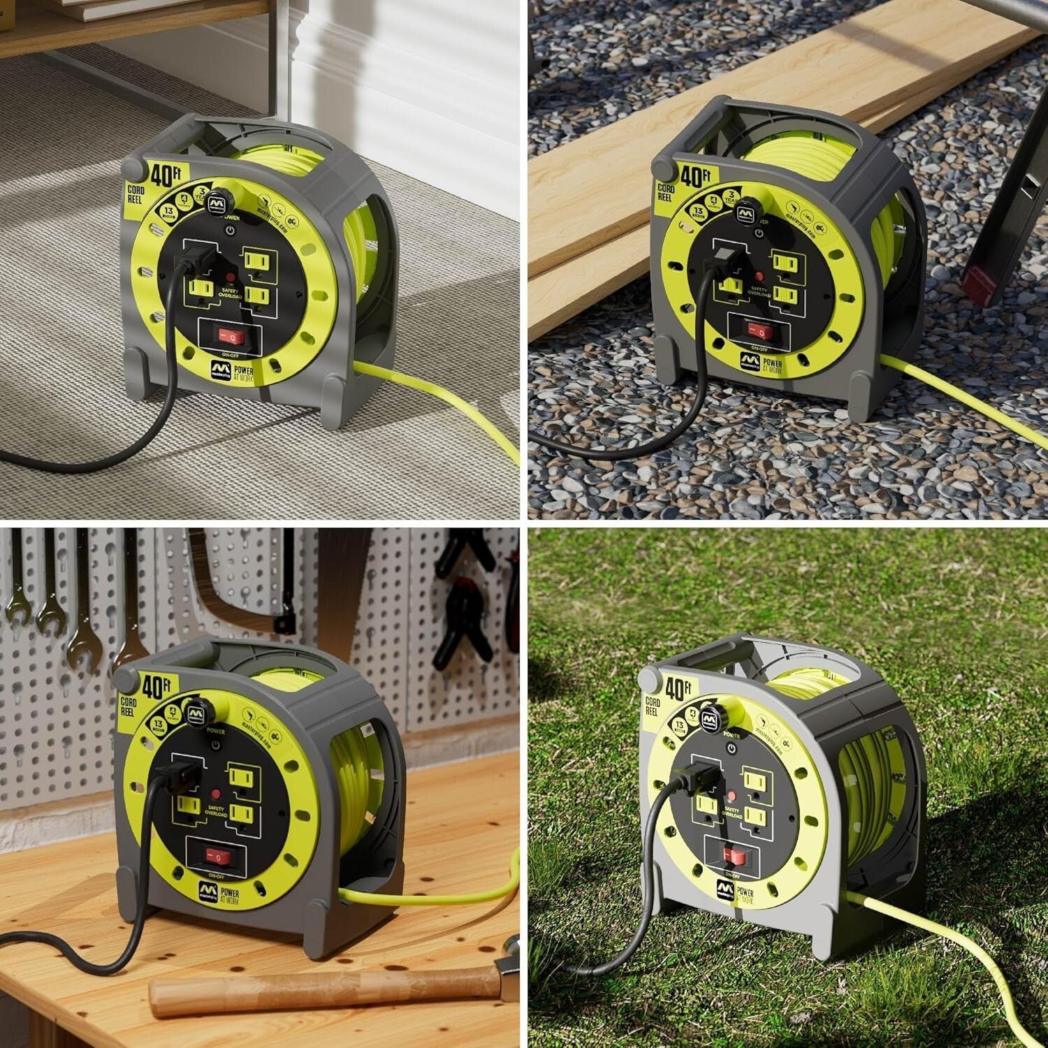 Portable 40ft Case Cord Reel with Safety Breaker and Manual Power Switch