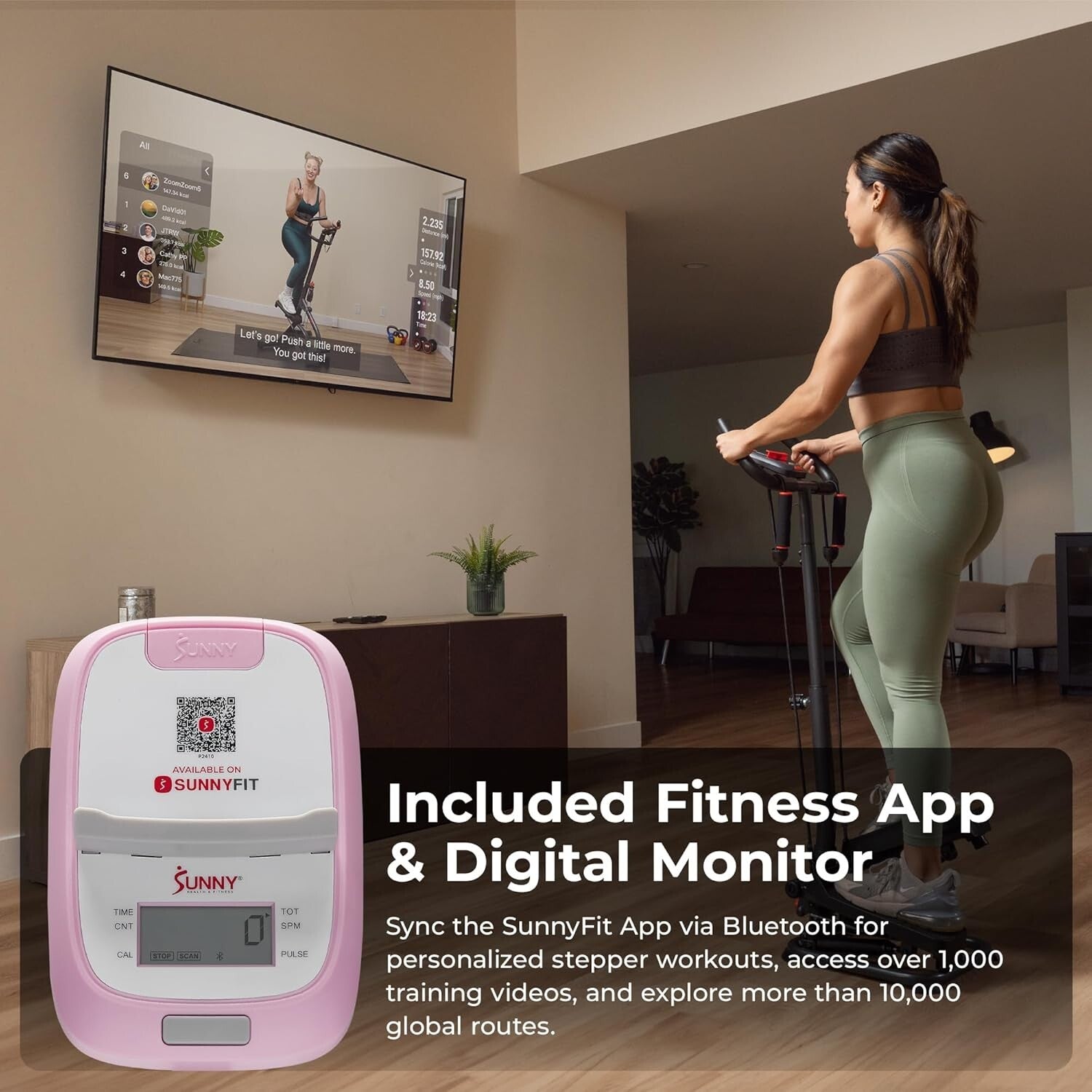 2-in-1 Smart Workout Machine with Resistance Bands - Total Body Fitness in Pink