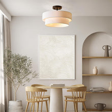 Load image into Gallery viewer, Modern Matte Black Flush Mount Light with White Linen Shade - Easy Installation
