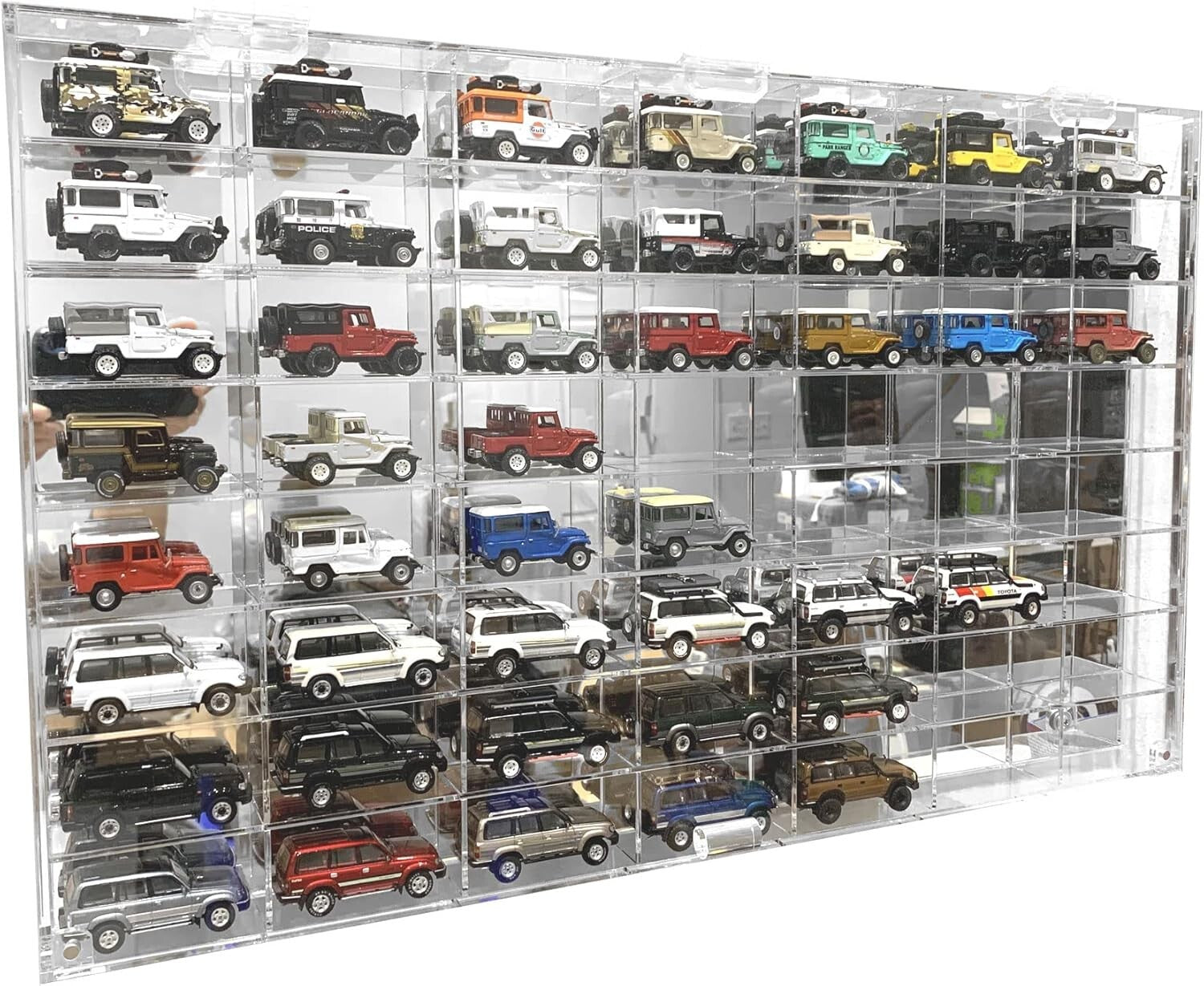 Clear Acrylic Wall-Mounted Cabinet with 56 Slots for 1/64 Scale Car Models