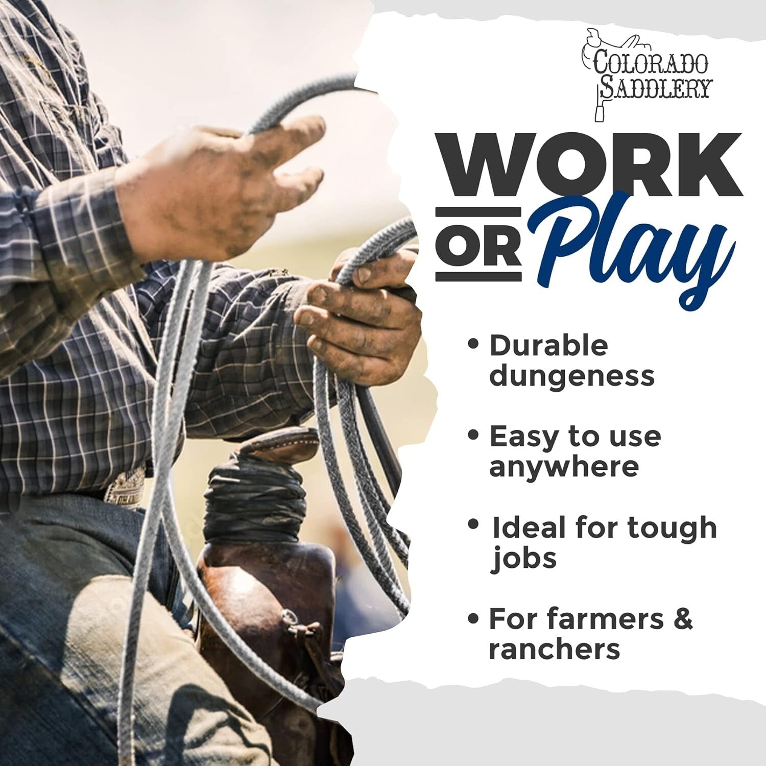 Durable Silver Dot Ranch Rope with Leather Burner - Perfect for Roping Tasks