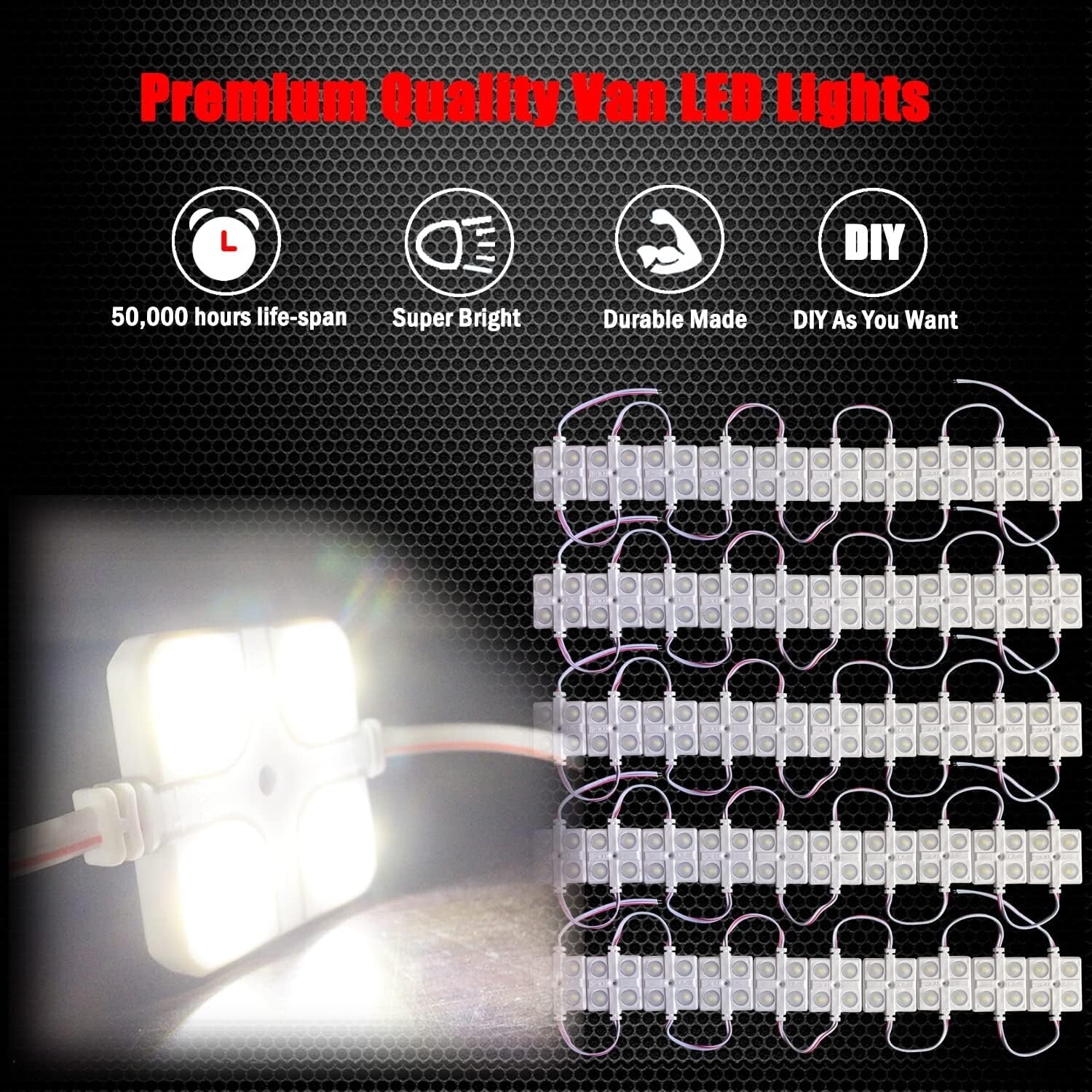 Energy-Saving 12V LED Interior Lights - 200 High Brightness Modules for Vehicles