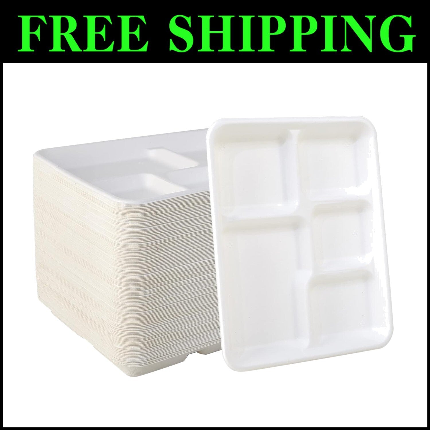 500 Count Compostable 5-Compartment Lunch Trays - Perfect for Kids & Events
