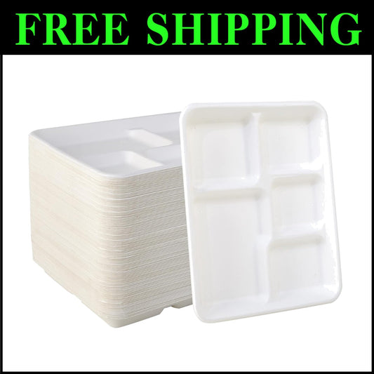 500 Count Compostable 5-Compartment Lunch Trays - Perfect for Kids & Events