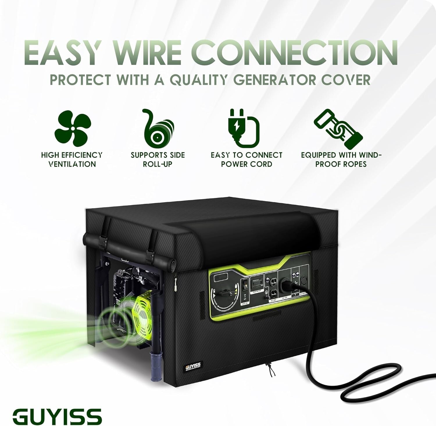 600D Windproof Generator Cover with Elastic Cord, Large Capacity Storage Pocket